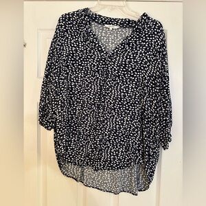 Amaryllis Black and White Boxy Blouse with Notched Collar